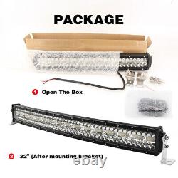 10D TRi-Row 32Inch 1800W Curved LED Light Bar Spot Flood Offroad 34 35 Wire