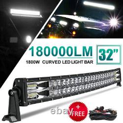 32inch Curved 1800W LED Light Bar Spot Flood Combo For Jeep Offroad Truck 4WD 30