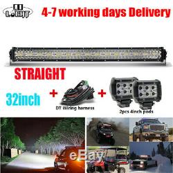 32inch off road led light bar led lights 12v + 2x Pods led work light + harness