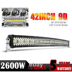 42Inch 2600W Curved Led Light Bar 3-Row Spot Flood Combo Offroad Driving Lamp