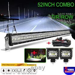 52 Straight LED Light Bar Driving Lamp Wiring Kit Flood Spot Offroad 4'' Pods