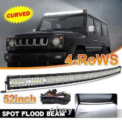 52Inch 1980W Quad Row Curved LED Light Bar Spot Flood Combo Offroad FOG +Wiring