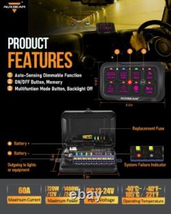AUXBEAM RGB 8 Gang On/Off Panel APP Control Switch LED Circuit System 12V-24V
