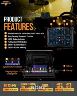 Auxbeam RGB 12 Gang Switch Panel on-off Toggle Momentary Pulsed Light Controller