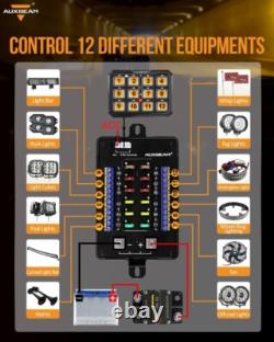 Auxbeam RGB 12 Gang Switch Panel on-off Toggle Momentary Pulsed Light Controller