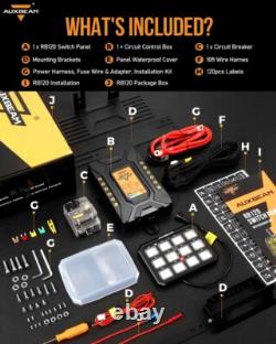 Auxbeam RGB 12 Gang Switch Panel on-off Toggle Momentary Pulsed Light Controller
