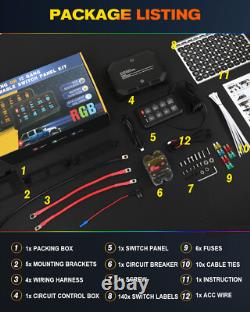 Braveway RGB 8 Gang Switch Panel LED Relay System Off-road bluetooth APP Control