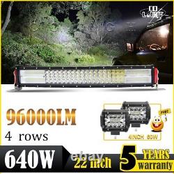 QUad Row Bumper LED Work Light Bar LED 22 Spot Flood Off Road 4x4 + 4'' PODS