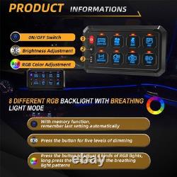 RGB 8 Gang Switch Panel On-Off LED Circuit Control For Jeep Off-Road UTV Marine