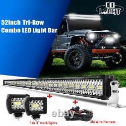 Straight 52inch LED Light Bar 1600W Combo+ 4'' Pods SUV 4X4 Boat+Harness Offroad