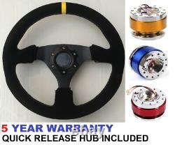 Suede Steering Wheel And Quick Release Snap Off Boss Kit Hub 330mm 13 Inch