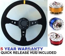 Suede Steering Wheel And Quick Release Snap Off Boss Kit Hub 350mm 13.7 Inch