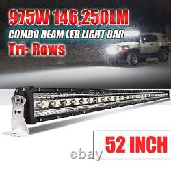 Tri-Row 52 LED Light Bar Straight Flood Spot Combo Truck Roof Driving Off road