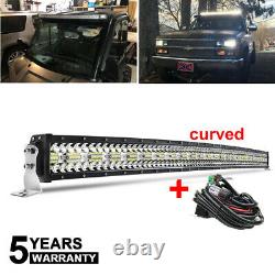 Tri-Row Curved LED Light Bar 52Inch 675W Flood Spot Combo Offroad Driving Wiring