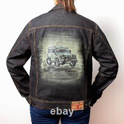 Upcycled Hand Painted Denim Jacket Land Rover Defender Off Road Jacket M