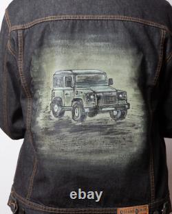 Upcycled Hand Painted Denim Jacket Land Rover Defender Off Road Jacket M