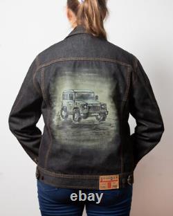Upcycled Hand Painted Denim Jacket Land Rover Defender Off Road Jacket M