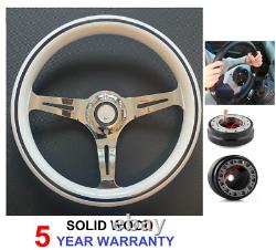 White Wood Steering Wheel & Snap Off Boss Kit 36 Spline For Land Rover Defender